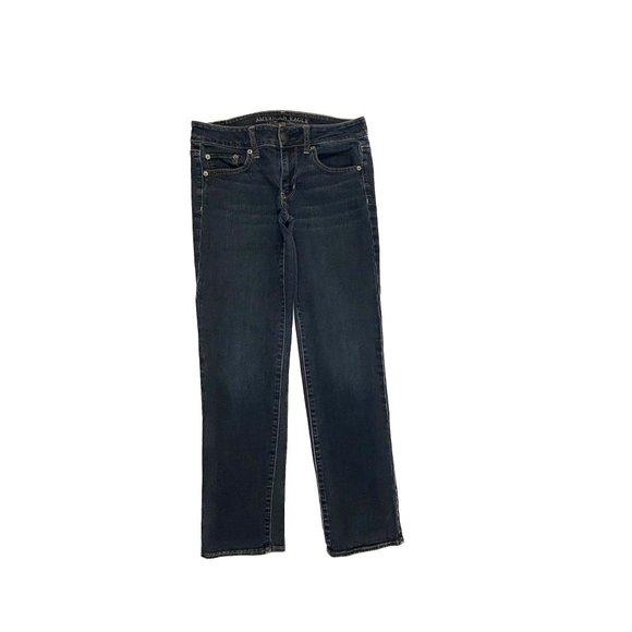 American Eagle Straight Women's size 4P Dark Wash Blue Denim Jeans - Picture 1 of 4